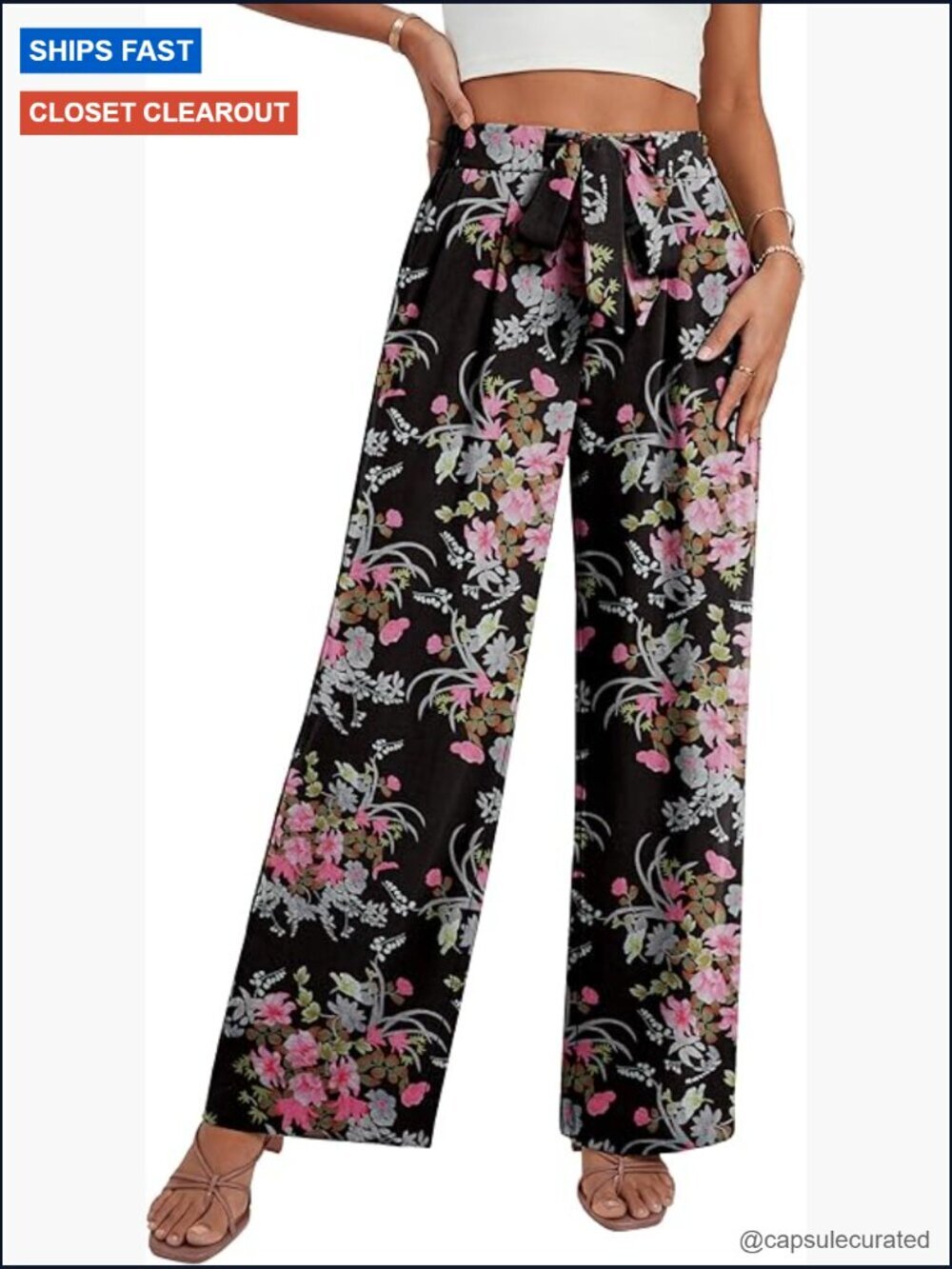 High Waisted Wide Leg Flowy Palazzo Pants with Pockets